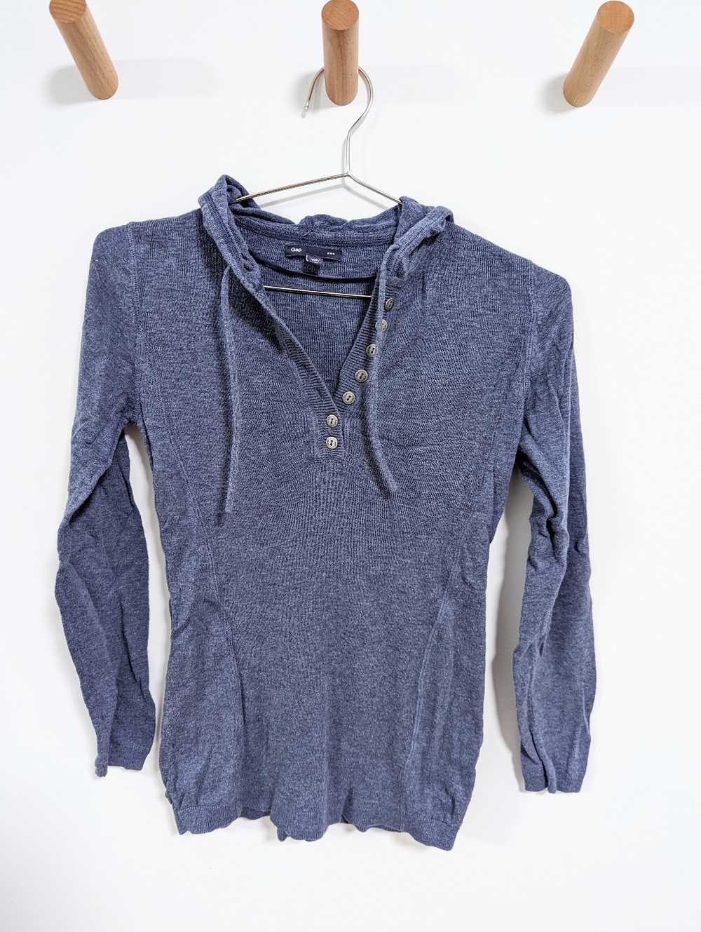 Gap Ribbed Knit Hooded Henley Top – Heather Blue, Women's XS